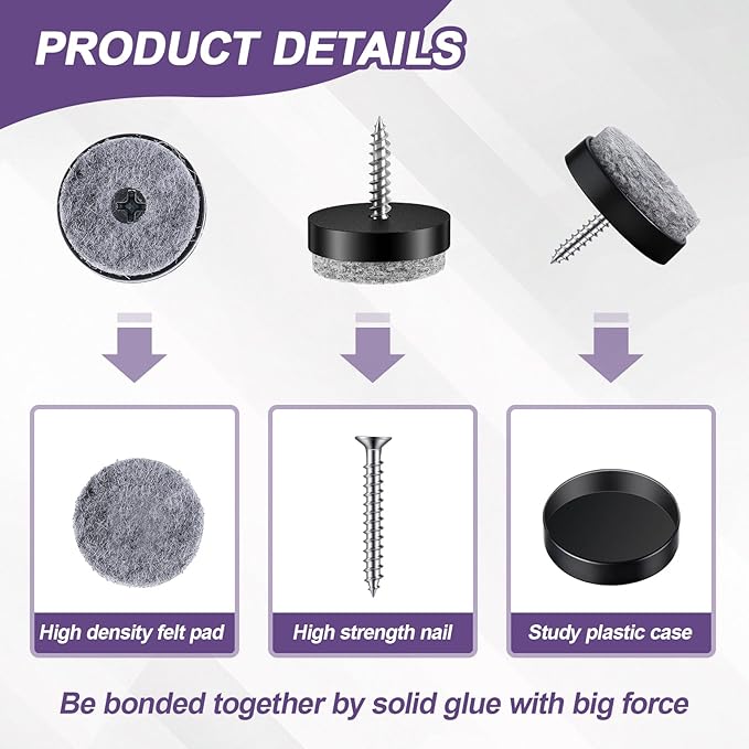 60 Pcs Black Screw on Furniture Felt Pads Kit, 0.94 Inch Non Slip Furniture Pads - Image 3