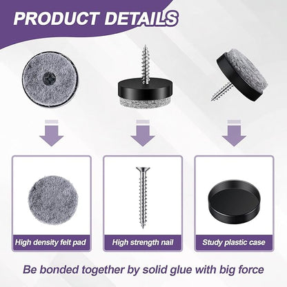 60 Pcs Black Screw on Furniture Felt Pads Kit, 0.8 Inch Non Slip Furniture Pads - Image 3