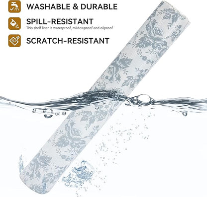 RAY STAR Shelf Liner, 18 Inch x 8 Feet Non Adhesive Silver Floral Cabinet Liner - Image 2
