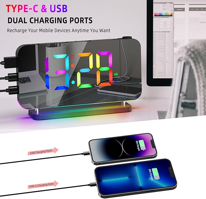 Projection Alarm Clock for Bedroom Ceiling, RGB Digital Clocks Radio - Image 7