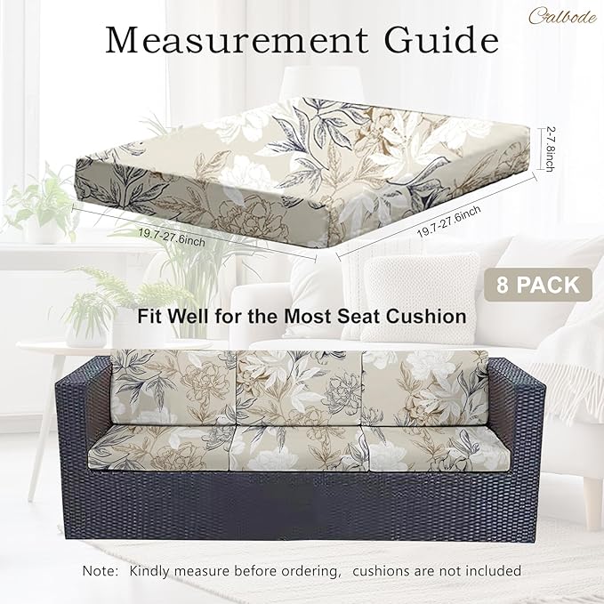 8Pcs Outdoor Stretch Cushion Covers, Waterproof Outdoor Chair Floral Cushion - Image 2
