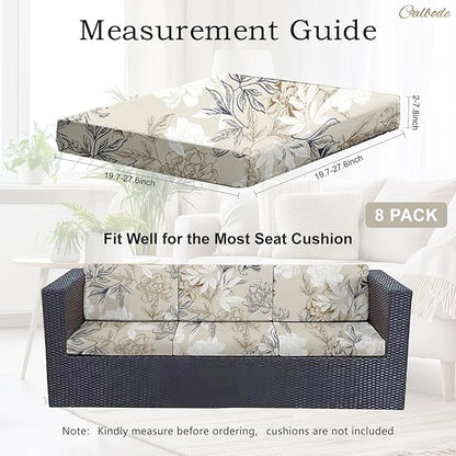 8Pcs Outdoor Stretch Cushion Covers, Waterproof Outdoor Chair Floral Cushion - Image 2