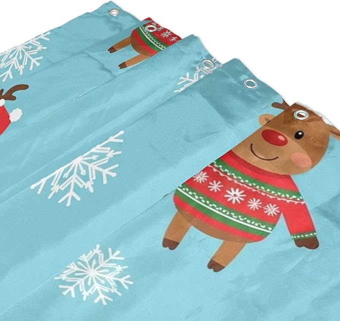 Christmas Santa Reindeer Blue Shower Curtain Liner 72×72 inch - Image 3