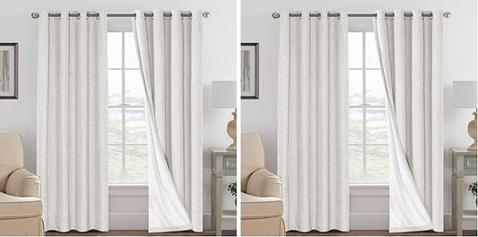 H.VERSAILTEX 100% Blackout Curtains Ivory, Linen Blackout Curtains 96 inch by HVERSAILTEX