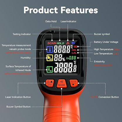 Laser Thermometer -58°F to 1796°F, Dual-Mode Infrared Thermometer Temperature - Image 4