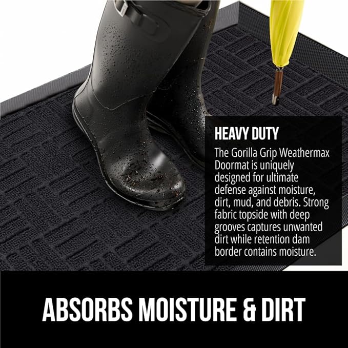 GORILLA GRIP 100% Waterproof All-Season WeatherMax Doormat 35x23, US Designed - Image 4