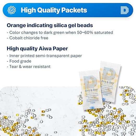 Dry & Dry 1 Gram Orange Indicating Silica Gel Packets Desiccants - Image 2