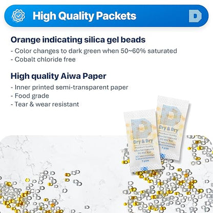 Dry & Dry 1 Gram Orange Indicating Silica Gel Packets Desiccants - Image 2