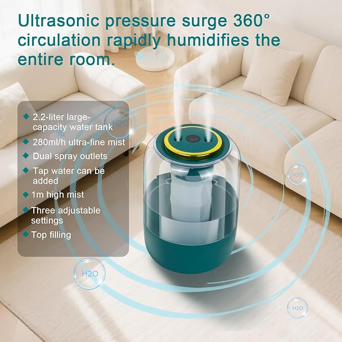 Humidifier with Double Nozzle, 2.2L Humidifiers - Image 6