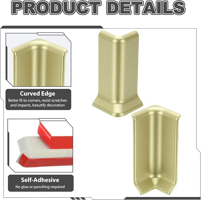 uxcell Self Adhesive Baseboard Corner Blocks, 3.23 Inch Wall Edge Corner - Image 4