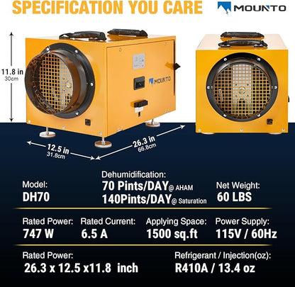 MOUNTO 140 PPD Crawl Space Dehumidifier – Commercial Basement Dehumidifier - Image 4