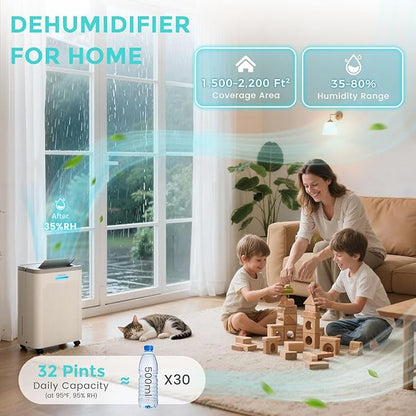 1500 Sq.Ft Dehumidifier, Max 32 Pint Quiet Dehumidifier - Image 4