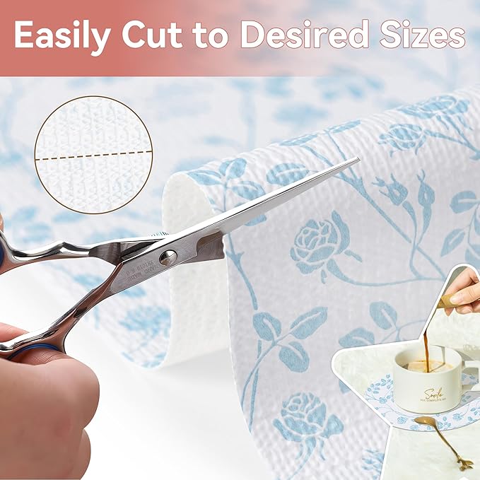 RAY STAR Shelf Liner, Non Adhesive Wisteria Blue Floral Kitchen Cabinet Liner - Image 4