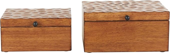 Deco 79 Wood Geometric Decorative Box Textured Concave Honeycomb Storage by Deco79