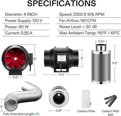 VIVOSUN Grow Tent Ventilation System, 4 Inch Inline Duct Fan - Image 7