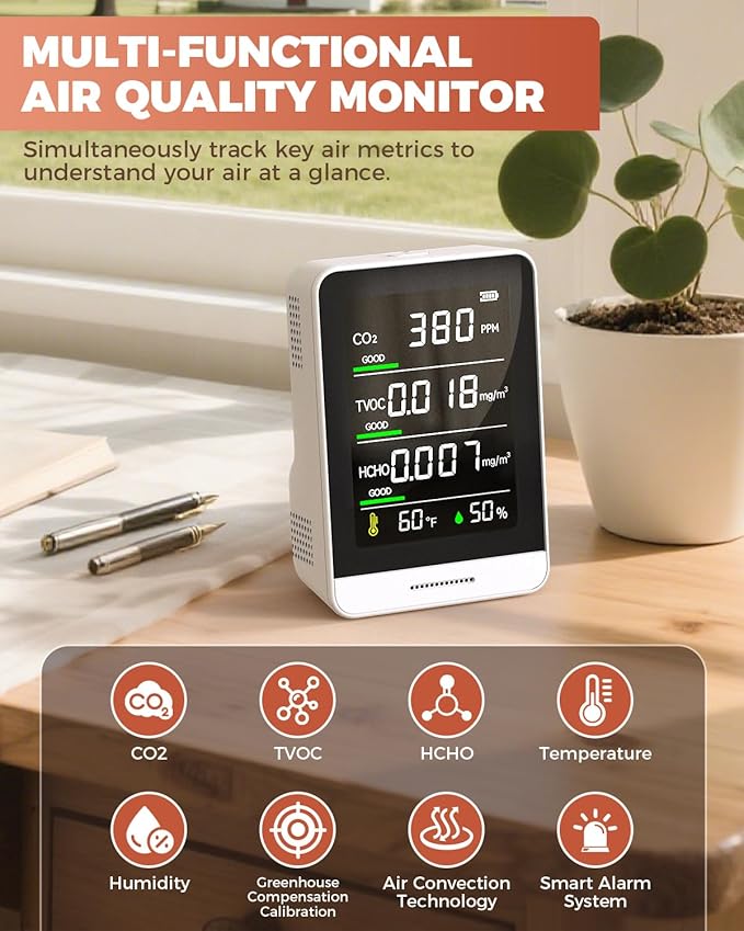 Air Quality Monitor Indoor, 5 in 1 Portable Real-Time Smart Air Quality Tester - Image 2