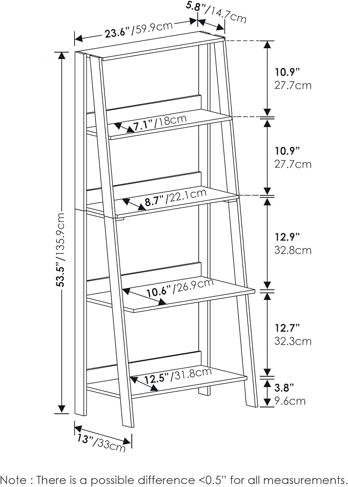 Furinno Ladder Book Shelf, 5-Tier Ladder Shelf, Display Storage Shelves - Image 3