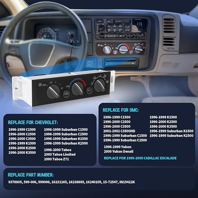 A/C Heater Control Panel for 1996-2000 Chevy GMC C1500 C2500 C3500 K1500 K2500 - Image 2