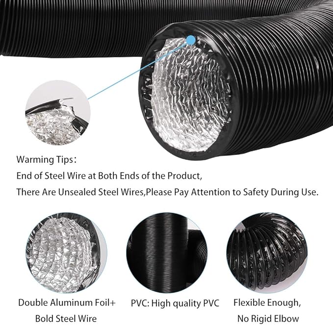 4Inch 10FT Long Flexible Aluminum Air Ducting, Heavy-Duty Black 4 Layer Dryer - Image 3