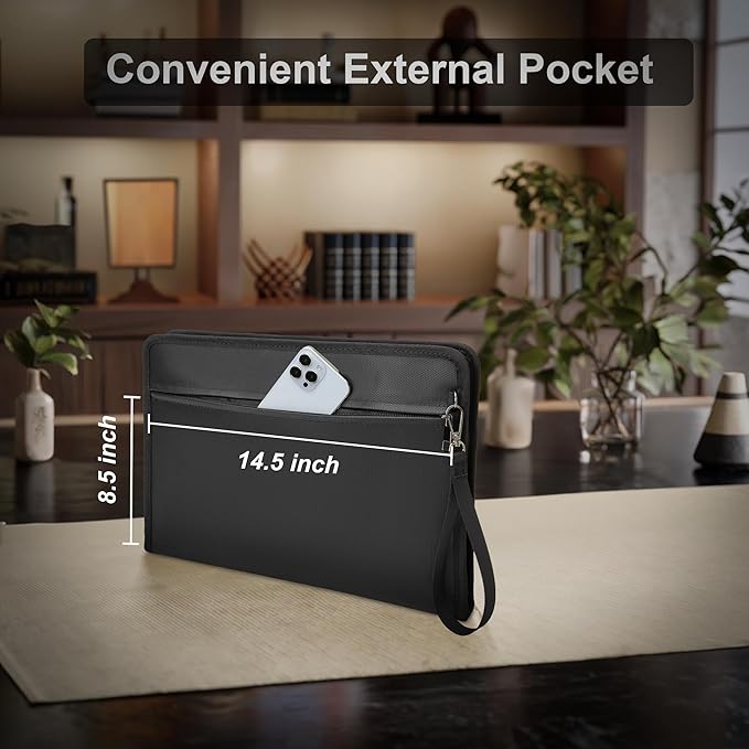 Fireproof Document Bag with Lock，15"×11" Fireproof Money Bag，with Zipper and - Image 5