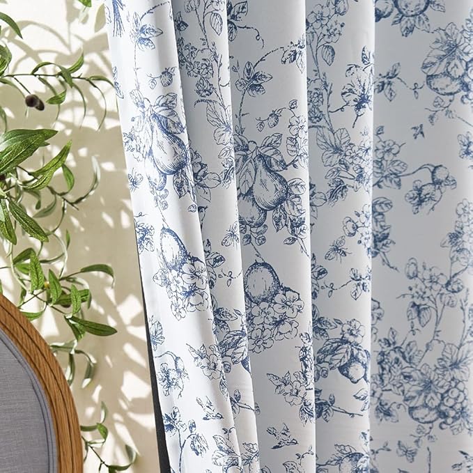 jinchan Pinch Pleated 95% Blackout Floral Curtains, Printed Flower Room - Image 3