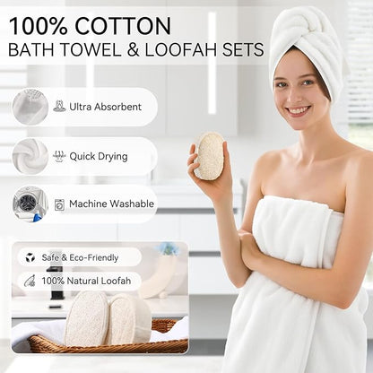 White Bathroom Set, Bath Towel Set, Natural Loofah Sponge, Soap Dispenser - Image 5