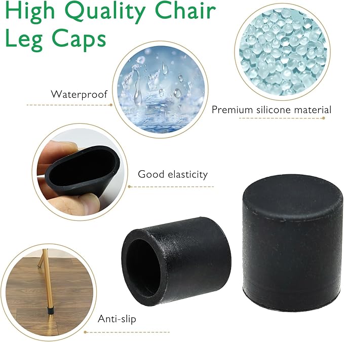 5/32" Silicone Chair Leg Floor Protectors, Rubber Chair Leg Caps, Non-Slip - Image 2