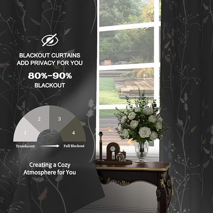 Gray-Blue Leaves Blackout Curtains 84 Inches, Room Darkening Curtains - Image 4