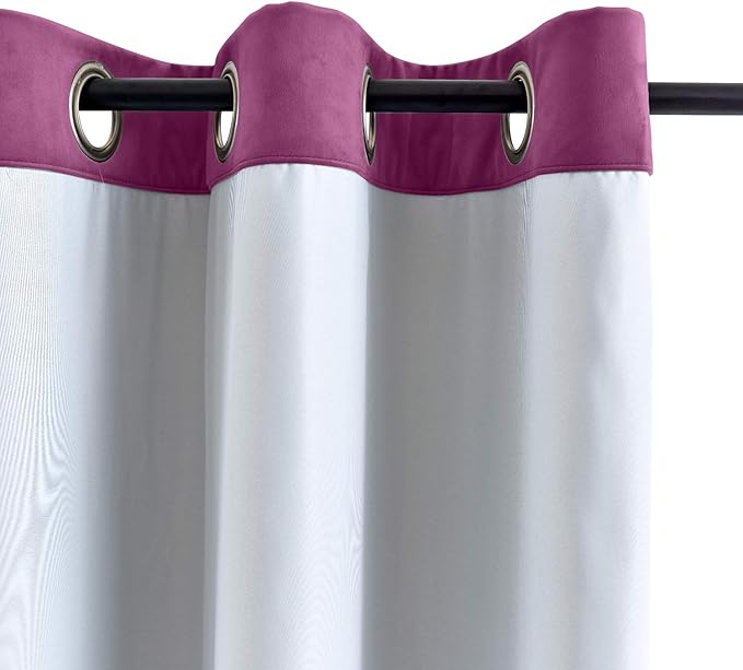 ChadMade Blackout Lined Premium Velvet Curtain Purple 84Wx102L Inch, Eyelet - Image 3