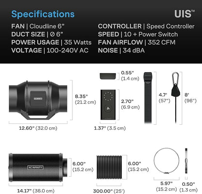 AC Infinity Air Filtration Kit 6”, CLOUDLINE LITE Inline Fan and Carbon Filter - Image 7