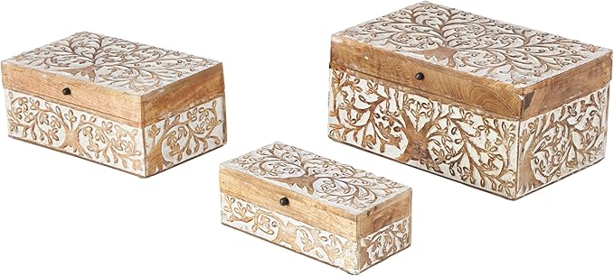 Deco 79 Mango Wood Floral Decorative Box Decorative Keepsake Boxes by Deco79