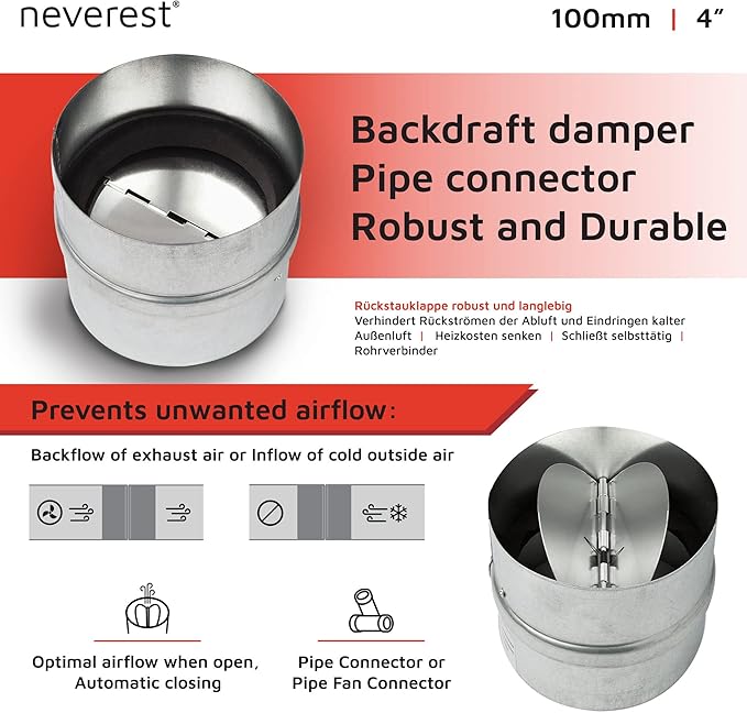 neverest® RK 4" Professional Backdraft Shutter Damper Connector Duct Fits Only - Image 2