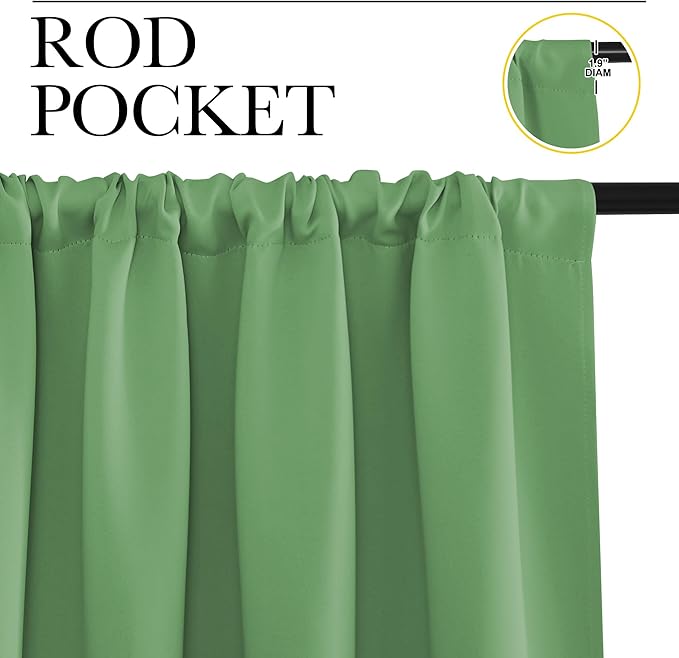 NICETOWN Bedroom Window Curtain Panels, Froest Green, 2 Panels, 62 in x 72 in - Image 2