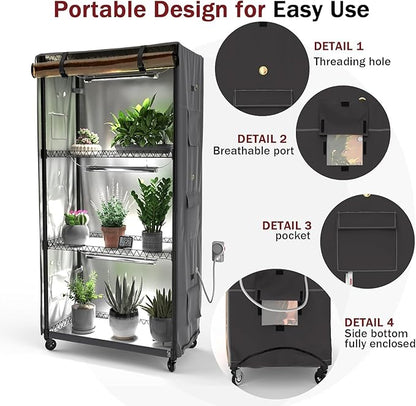 Indoor Greenhouse with Clear Cover – 4-Tier Portable Plant Stand with 3 T8 Grow - Image 4