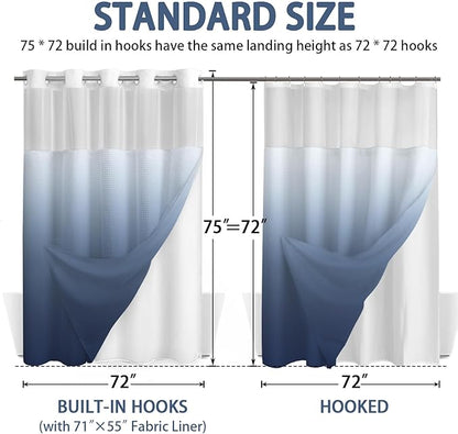 No Hook Shower Curtain and Liner Set, Ombre Blue Hotel Waffle Shower Curtain - Image 6