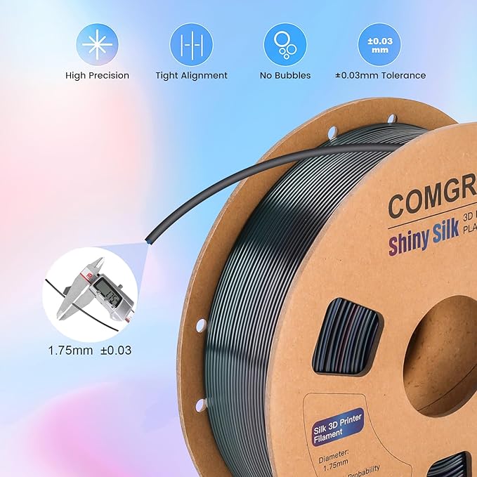 Comgrow Rainbow Colors Silk PLA 3D Printer Filament, PLA Filament 1.75mm - Image 3