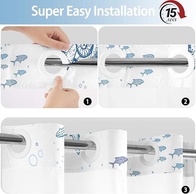 Extra Long No Hook Shower Curtain - Image 6