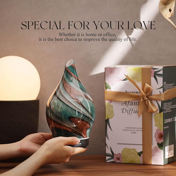 Porseme 150ml Essential Oil Diffuser Glass Color Changing Aroma Air Diffusers - Image 6