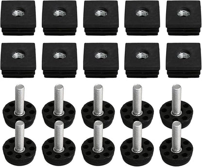 10pcs Adjustable Wheels Furniture Leg Thread Square Tube Insert End Cap Black by Unknown