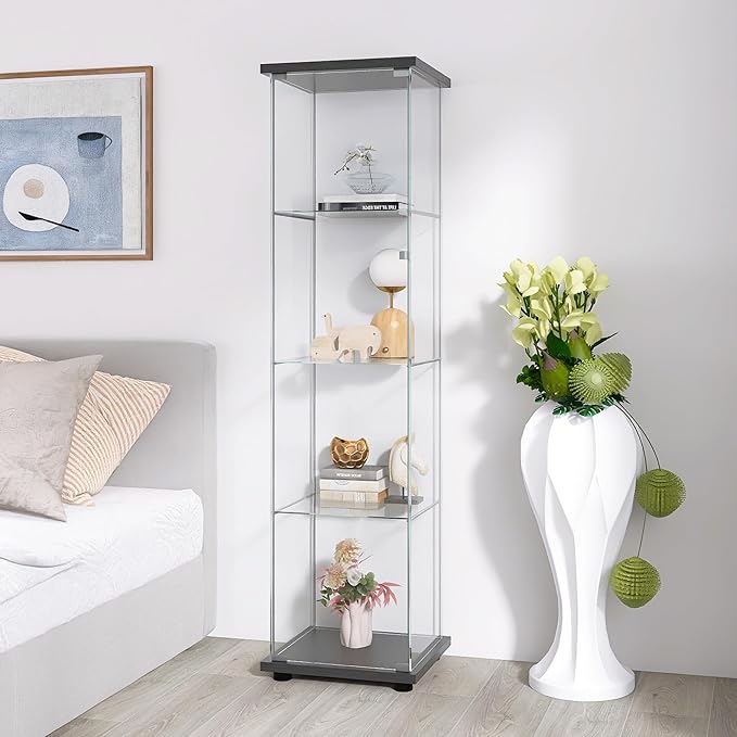 Yoluckea 4 Shelves Glass Display Cabinet by Yoluckea