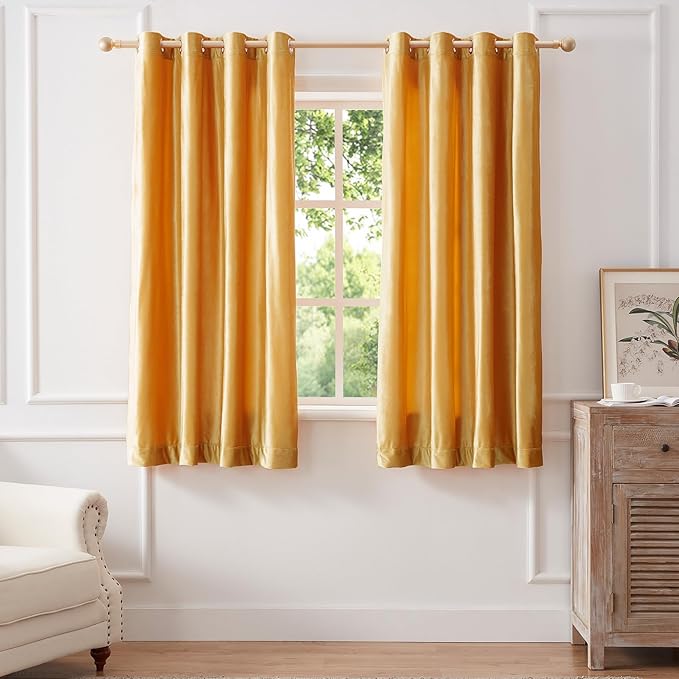 BULBUL Mustard Yellow Velvet Curtains 63 inch Luxury Elegant Living Room by ModernShinyVelvetCurtains