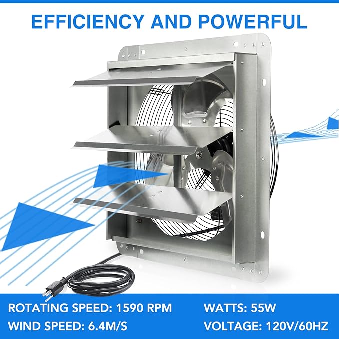 KEN BROWN 14 Inch Shutter Exhaust Fan, Gable Vent Fan, Wall Mount Ventilation - Image 3