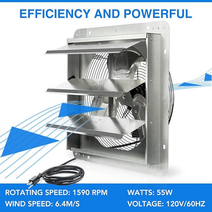 KEN BROWN 14 Inch Shutter Exhaust Fan, Gable Vent Fan, Wall Mount Ventilation - Image 3
