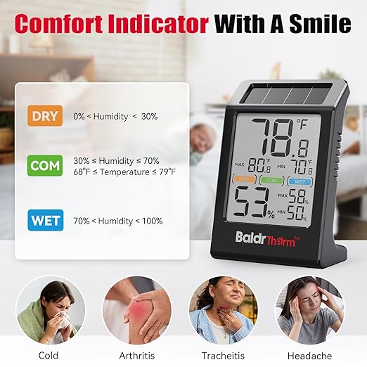 BaldrTherm Room Thermometer Indoor Humidity Meter Solar Powered - Image 6