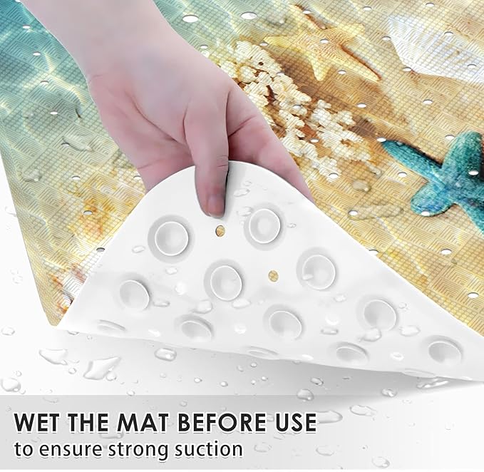 Seashell Summer Beach Bath Mat Non Slip, Starfish Blue 40 X 16 Inch Extra Long - Image 3