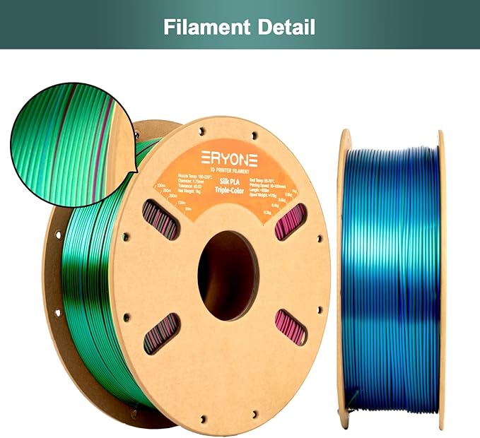 ERYONE Silk Tri Color PLA Filament 3D Printer 1.75mm +/- 0.03mm - Image 5