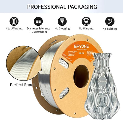 ERYONE Silk PLA Filament for 3D Printer, 1.75mm +/- 0.03mm, Silk Silver - Image 4