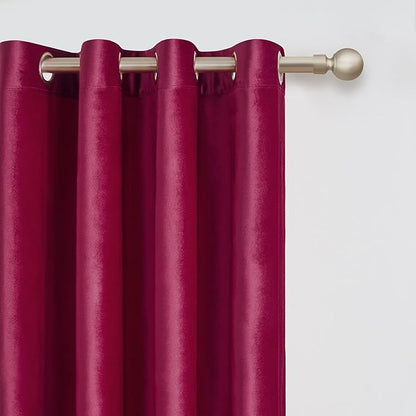 BULBUL Red Curtains 63 inch Length- Living Room Red Velvet Blackout Window - Image 2