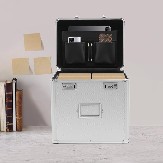 Metal Locking File Organizer Box, 13.8*10*13.4 inch Portable Locking Storage - Image 3