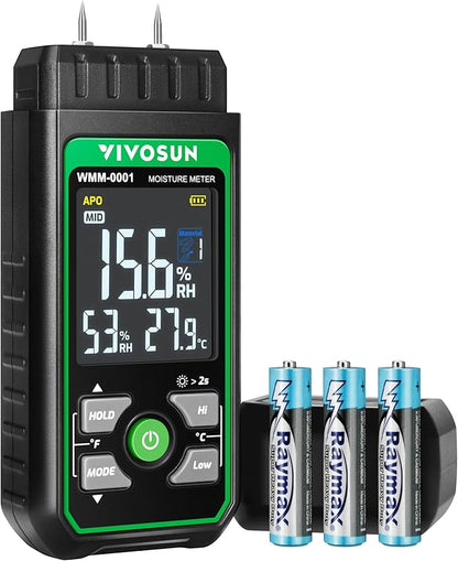 VIVOSUN Wood Moisture Meter, 3-In-1 Pin-Type Digital Moisture Tester, Ambient by VIVOSUN